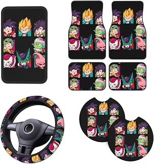 8-Piece Set Anime Car Decoration Kit for Car Floor Mat, Steering Wheel Cover Universal, Center Console Cover Pad, Cup Holder Coaster (Ainme 3)