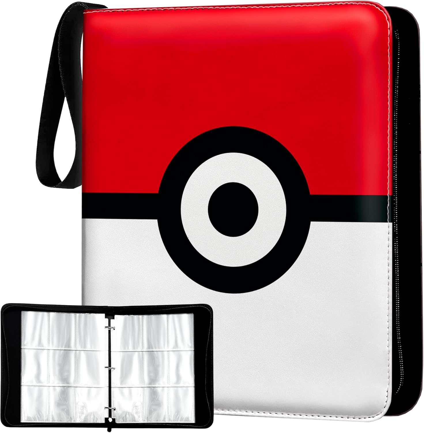 Trading Card Themed Trading Card Binder, 13x10.5x1.8", 50 Sheets (9 Pocket Double Size), PU Leather with Zipper and Handle, Velvet Liner, Includes Clear Card Holder for 900 Cards