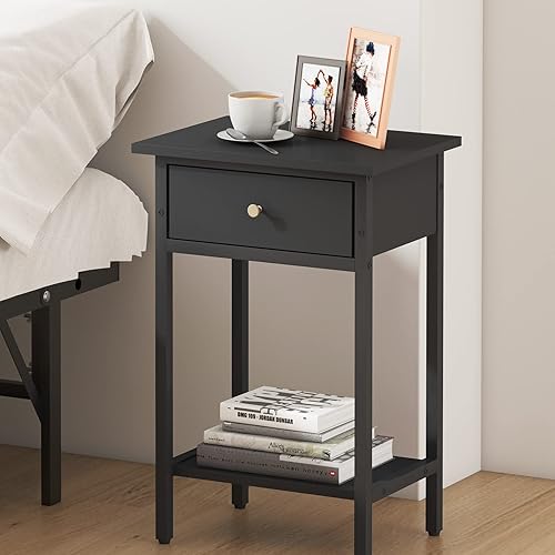 Miniatura 8 de Tcpuolr Juego de 2 mesitas de noche mesa auxiliar moderna mesita de noche con cajón de almacenamiento y estante abierto mesas de noche para sala de