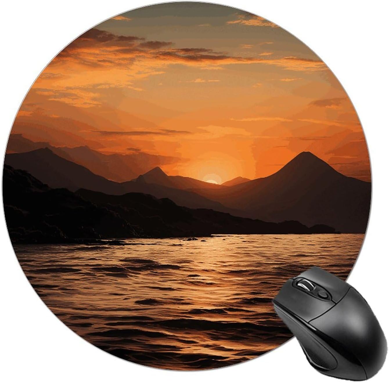 Mountain and Water at Sunset Mouse Pads with Non-Slip Rubber Base Personalized Computer Mouse Mats Fashion Round Mousepad Washable Mouse Mat for Laptop PC Home Office Desk Accessories
