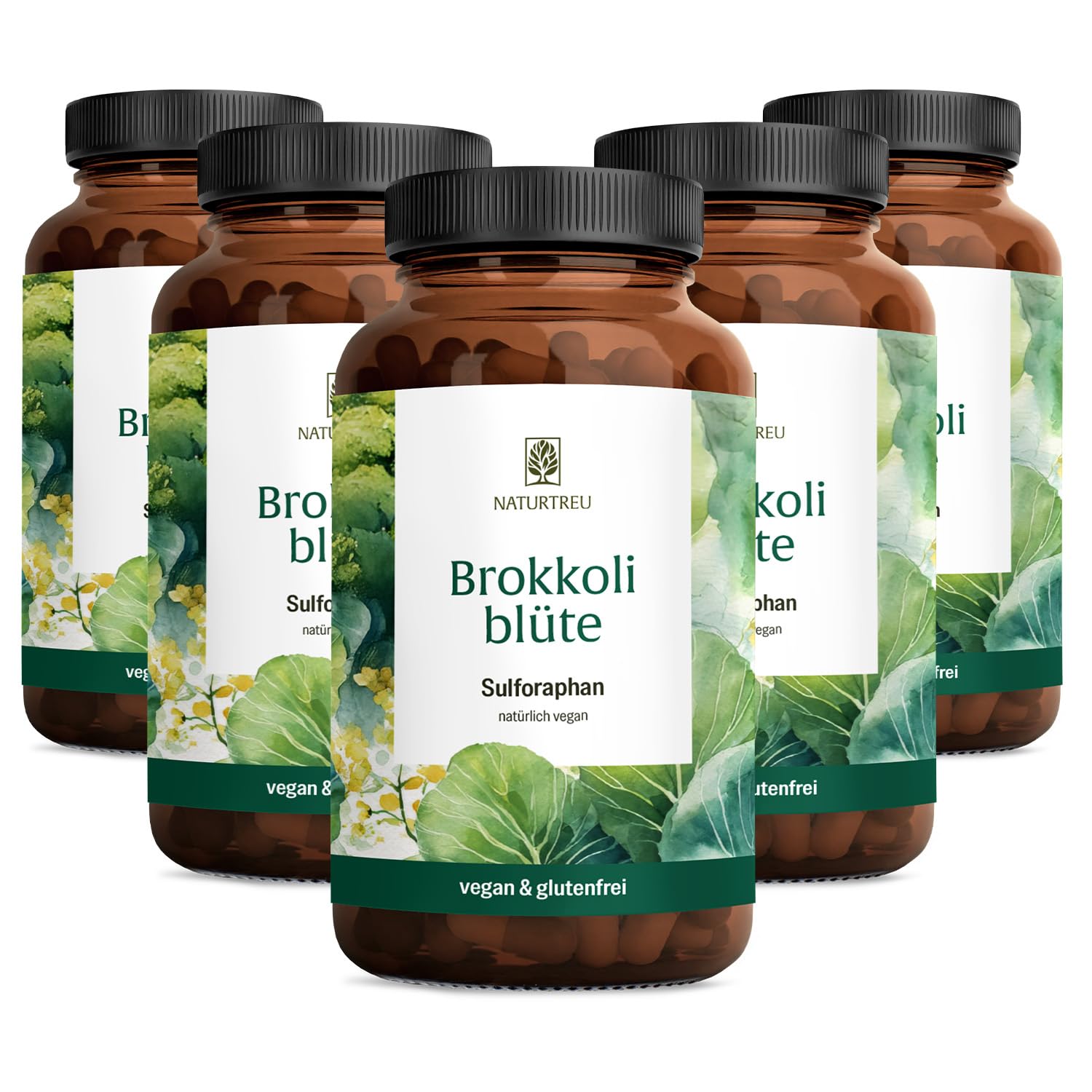 NATURTREU® Brokkoli Kapseln Hochdosiert - Sulforaphan Kapseln Hochdosiert | mit 170mg Sulforaphan pro Tagesdosis - 900 Kapseln für 15 Monate - 1300mg Brokkoli Extrakt Vegan