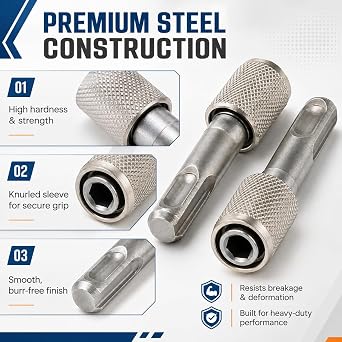 2 Pcs SDS Drill Bit Adapter, 1/4 Inch Hex Shank Converter for Power Drills