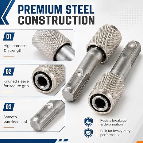 2 Pcs SDS Drill Bit Adapter, 1/4 Inch Hex Shank Converter for Power Drills