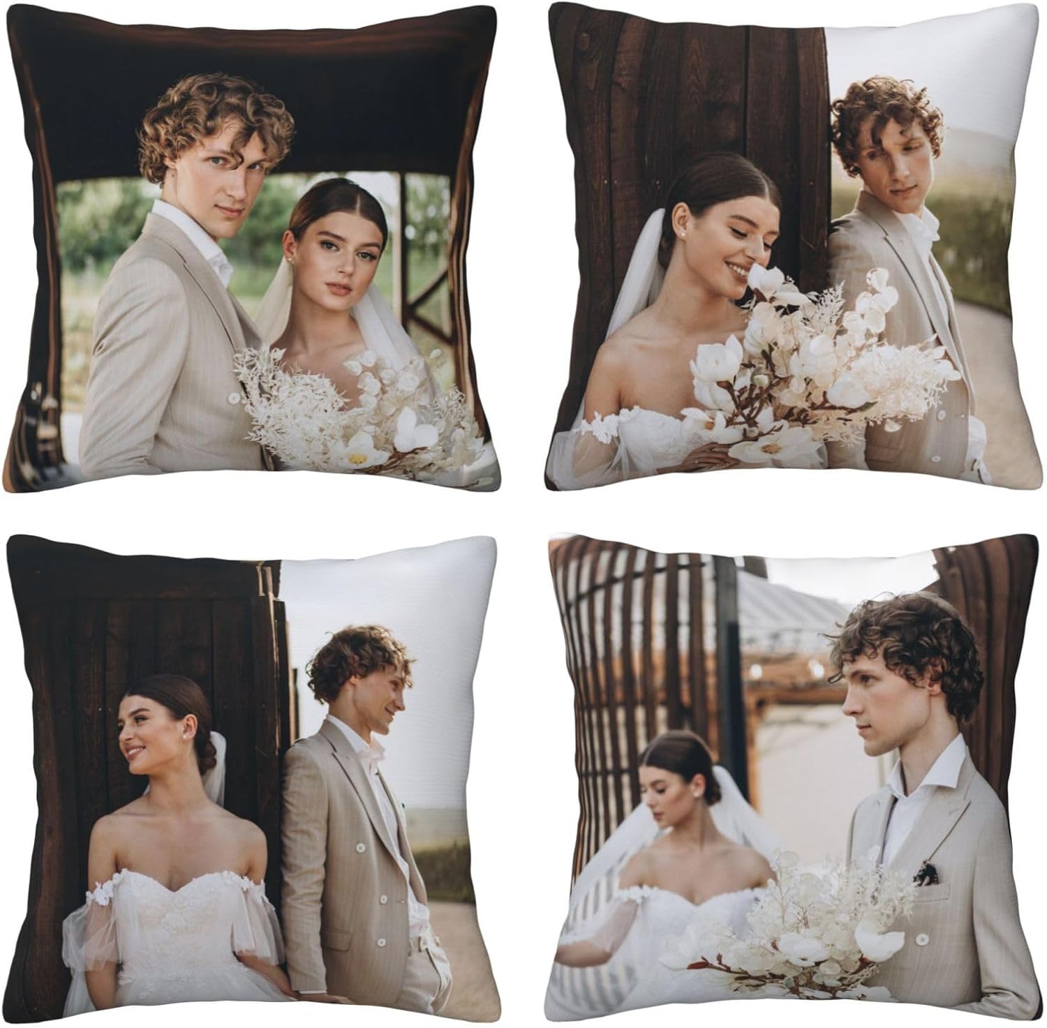 Nsipan Custom Pillow Case with Picture Text Set of 4 Customized Throw Pillowcases Home Decor, Decorative Cushion Cover for Couch or Sofa - Photo Text Gifts Personalized 20" x 20"