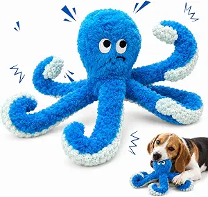 2 Pack No Stuffing Crinkle Squeaky Octopus Dog Toys