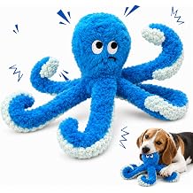 2 Pack No Stuffing Crinkle Squeaky Octopus Dog Toys, Interactive Soft Plush Teething Toys to Keep Dogs Busy, Cute Octopus Squeaky Toy Play for Small Medium Breed Dogs
