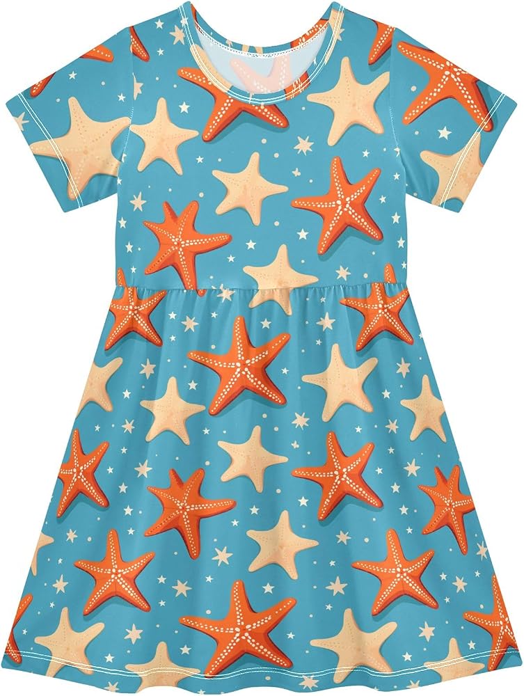 orange and blue starfish dress Amazon.com: KUEJOP Orange Starfish Pattern Summer Girls Short Sleeve Dress Casual Dresses Beach Sundress for 2-8 Years: Clothing, Shoes & Jewelry
