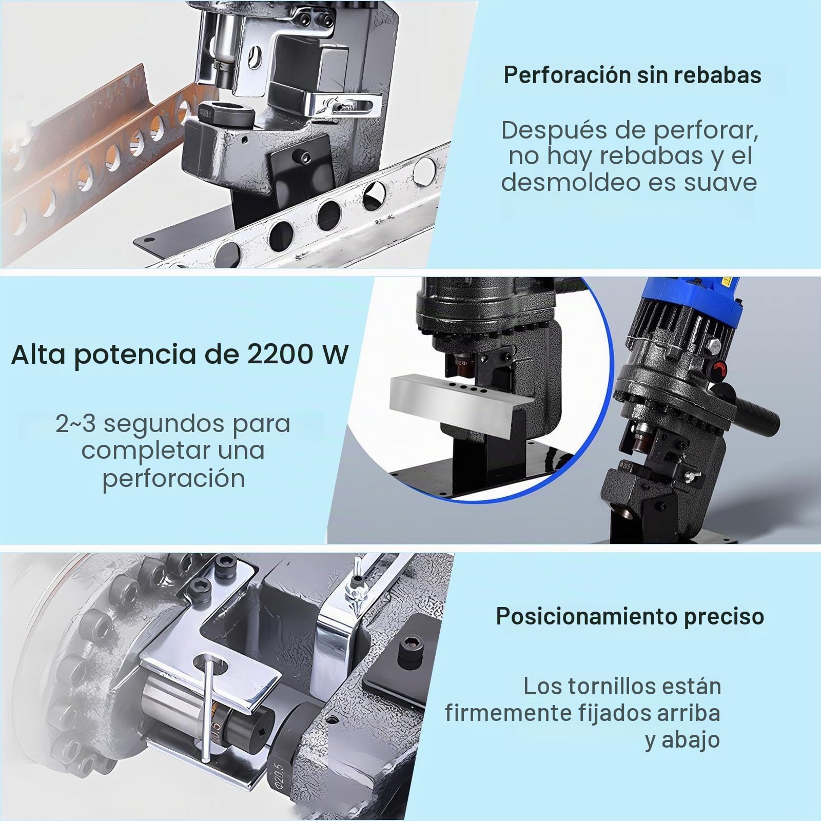 Punzonadora Hidráulica Reforzada 10T | Perforadora Hidráulica Eléctrica 2200W | Taladro Portátil para Placas de Metal y Ángulos de Acero