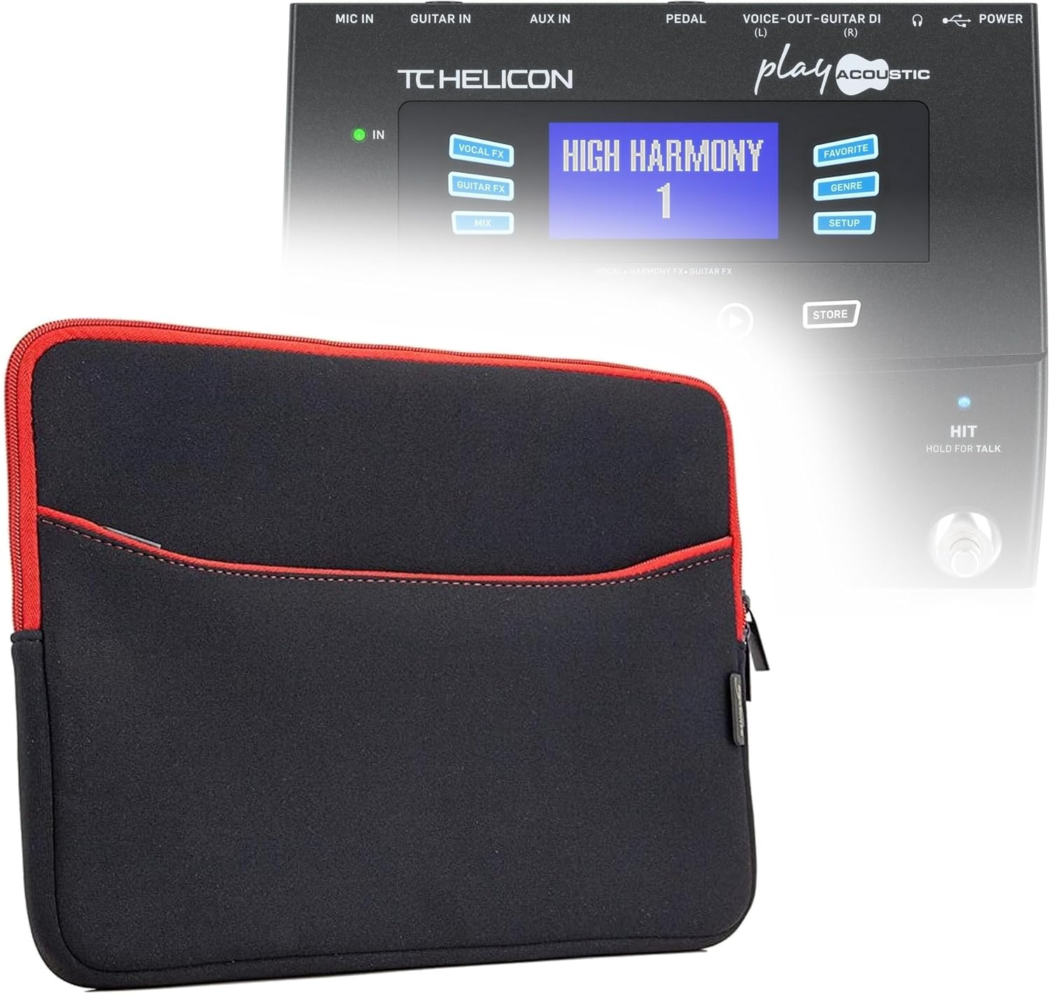 BoxWave Case Compatible with TC Helicon Play Acoustic - SoftSuit with Pocket, Soft Pouch Neoprene Cover Sleeve Zipper Pocket - Jet Black with Red Trim