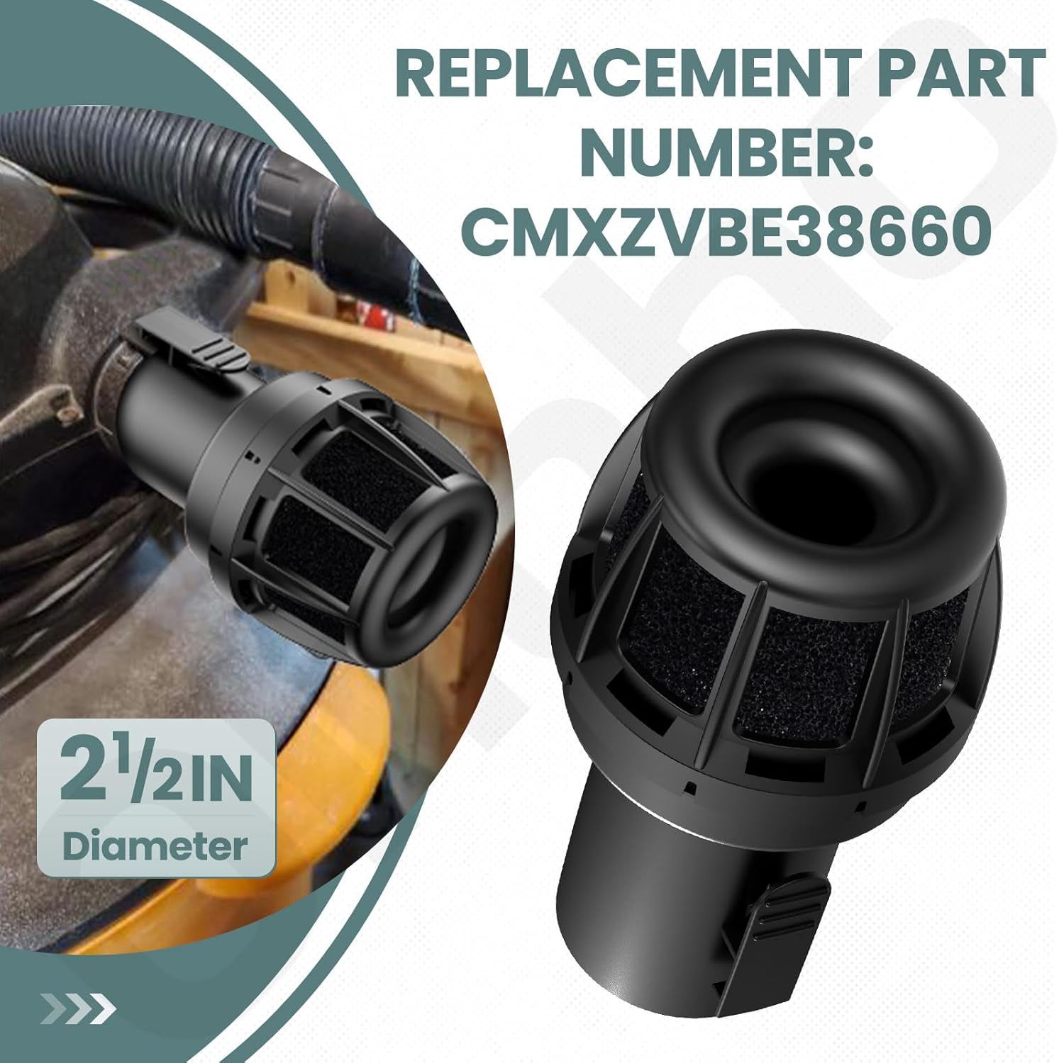 2-1/2 in. Muffler Diffuser Wet/Dry Vac Attachment CMXZVBE38660 Compatible with Craftsman and Ridgid Shop Vacuums, Industrial-Grade Shop Vac Accessories for Noise Reduction