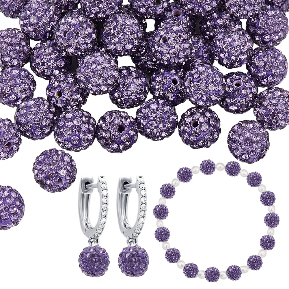 PH PandaHall 100pcs 10mm Rhinestone Clay Beads Clay Pave Disco Ball Clay Beads for Jewelry Making - Tanzanite