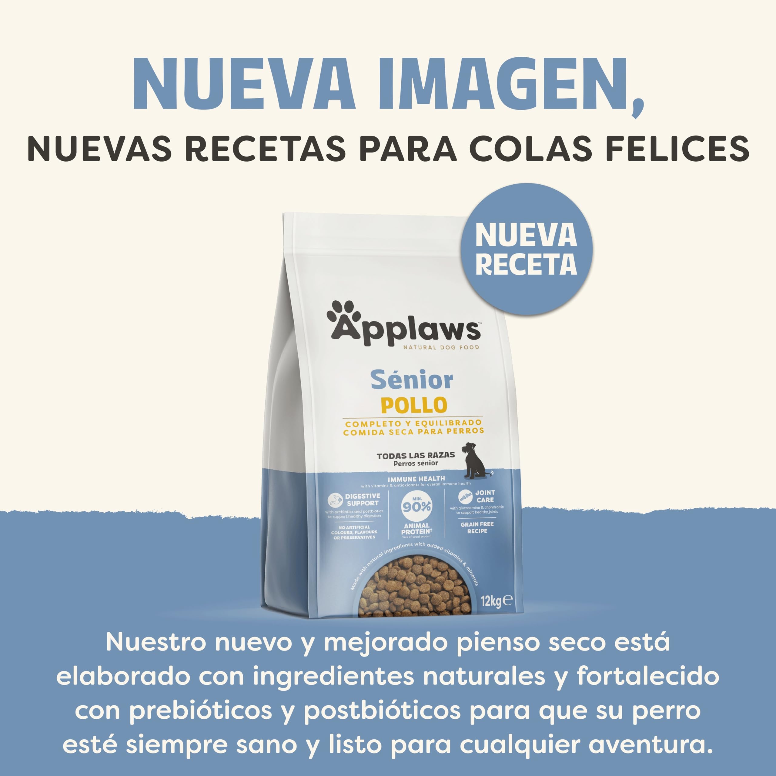 Applaws Pienso para Perros Senior 12kg – Croquetas de Pollo (1 Paquete), Sin Cereales, Alto en Proteínas, Ingredientes Naturales