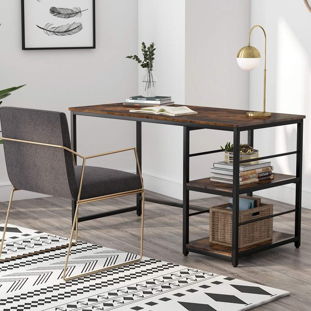 Tribesigns 47 Inch Computer Desk with 2-Tier Storage Shelves, Rustic Modern Home Office Desk Study Table Studying Writing Desk Workstation for Home Office (47 Inch, Retro Brown)