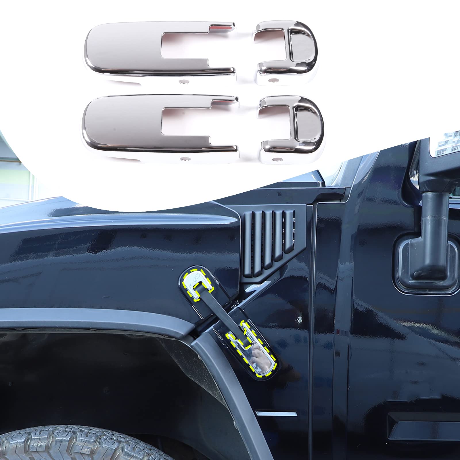 Lcojicep for Hummer H2 2003-2009 Hood Latch Lock Trim Cover, Left and Right Hood Side Hinge Exterior Accessories(4PCS) (Bright Light)