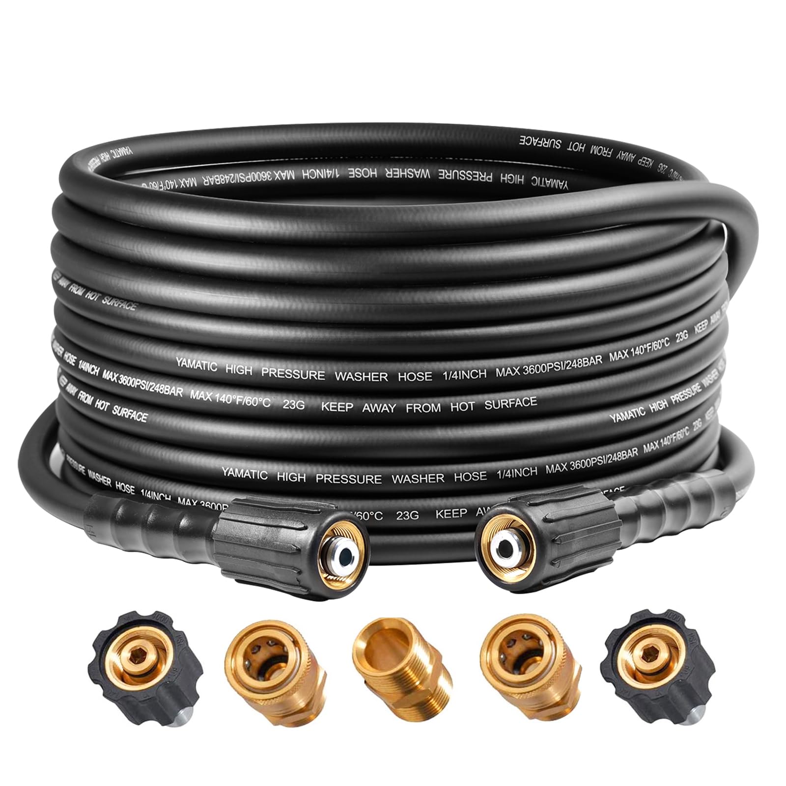 YAMATIC Heavy Duty Pressure Washer Hose 25 FT 1/4", M22-14mm Females