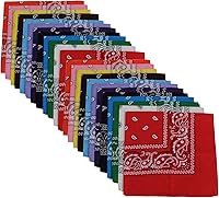 BSLINO 24 Pack 100% Cotton Paisley Cowboy Bandanas 22x22 Inch - Double Sided Print Scarves Headbands Party Favors 12 Colors