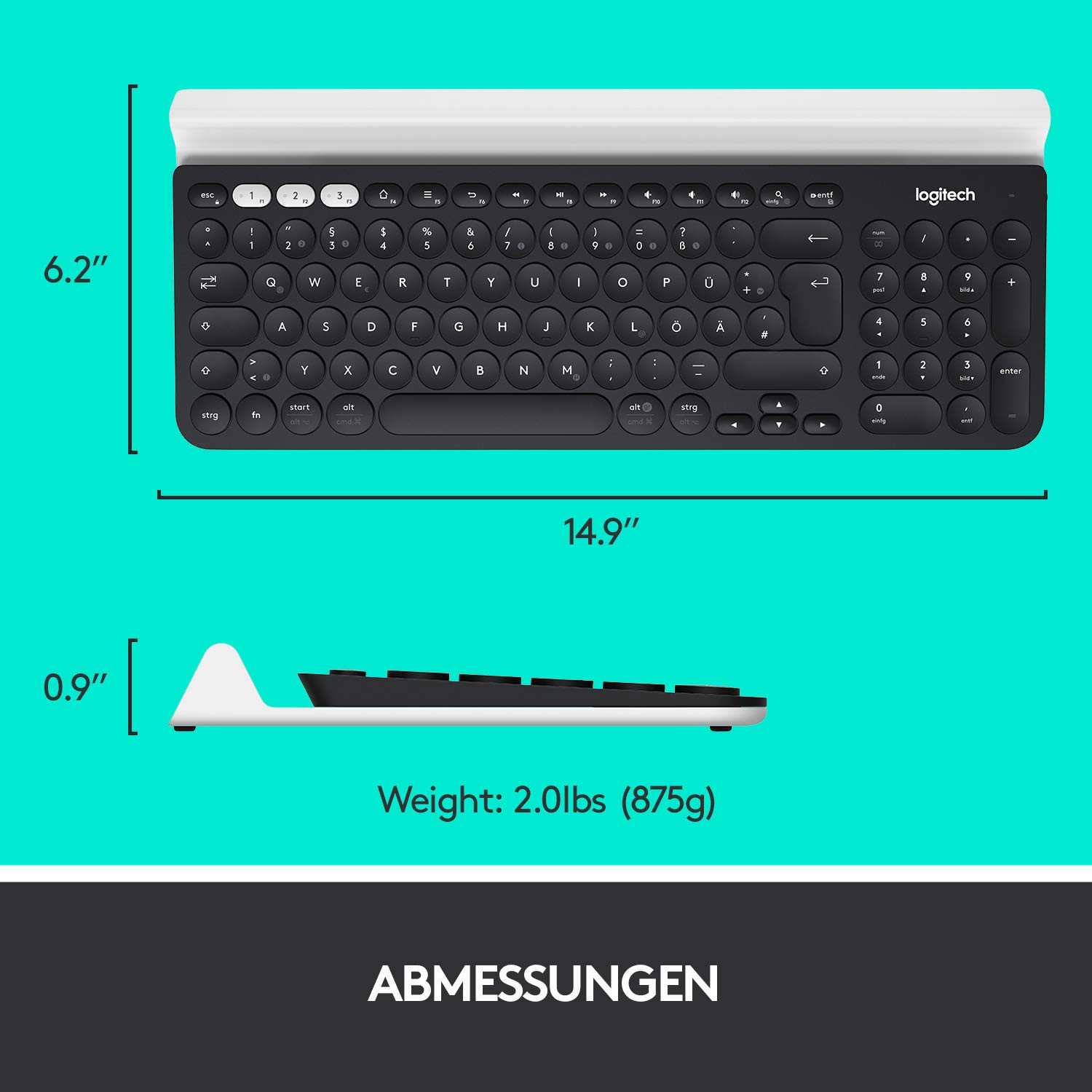 Logitech K780 Kabellose Tastatur, Bluetooth & 2.4 GHz Verbindung, Multi Device & Easy-Switch Feature, Integrierte Halterung, PC/Mac/Tablet/Smartphone, Deutsches QWERTZ-Layout - Dunkelgrau/Weiß