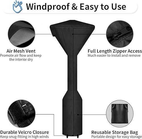 Miniatura 26 de OutdoorLines Fundas impermeables para calentador de patio al aire libre con cremallera y bolsa de almacenamiento, a prueba de polvo, resistente a