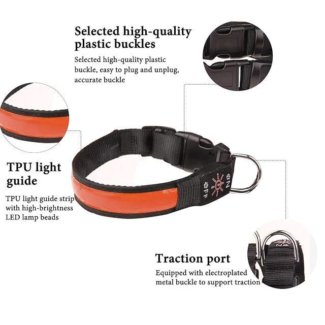 Foto 2 de 7 de Collar LED Iluminado USB Recargable Impermeable para Perro, Banda Nocturna Con 3 Modos de Brillo
