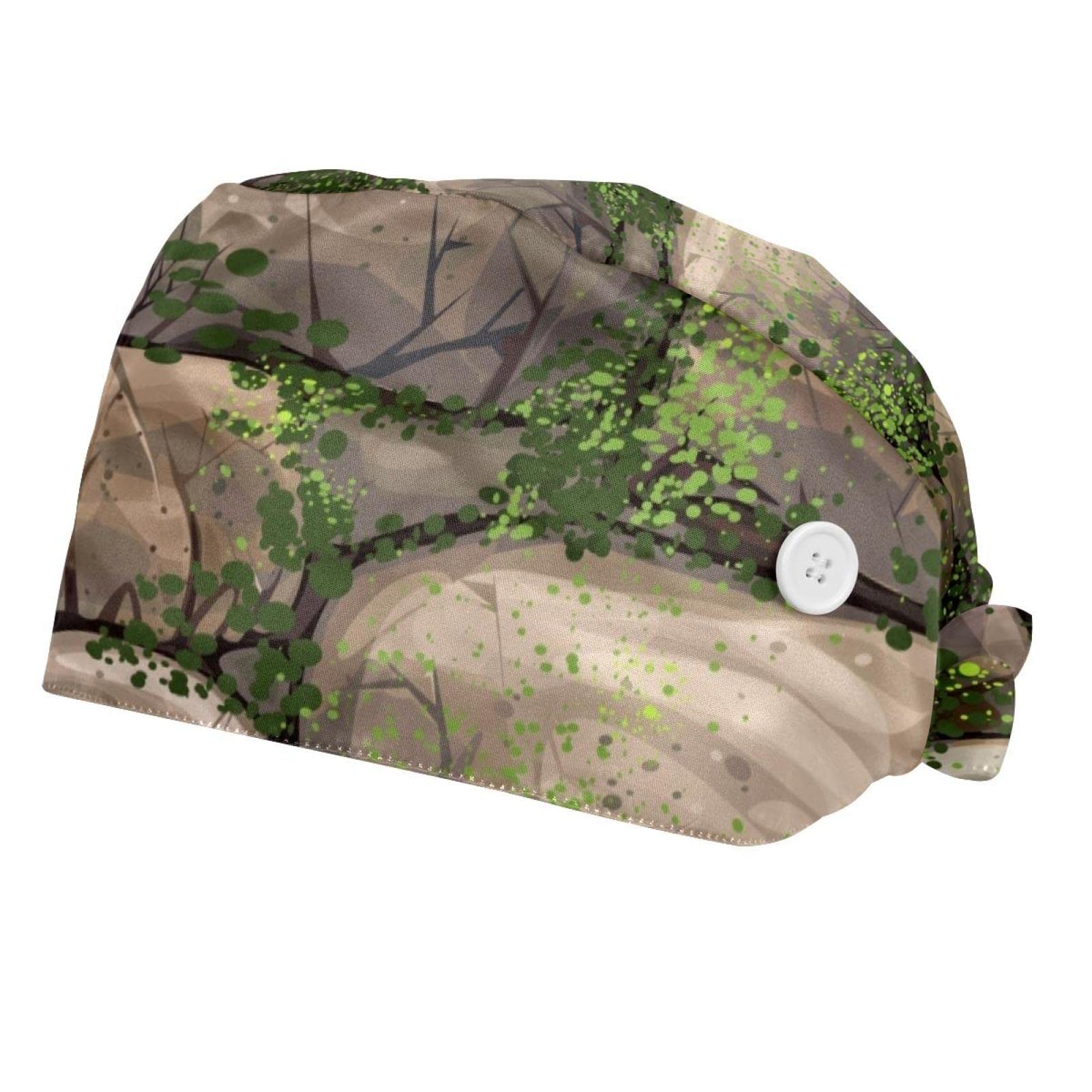 HonYea Texture_Brown_Moss Adjustable Working Caps 2 Pack Bouffant Hats with Buttons Women Men one Size