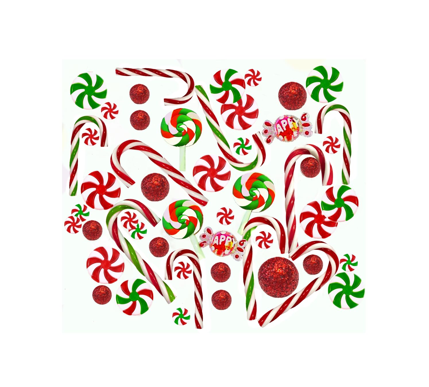 50 Floating Christmas Red and Green Candy Canes Peppermints Lollipops Pearls Vase Decorations-Large Sizes-Fills 4 Medium Size Vases (Not Included)-with Measured Floating Gels Kit