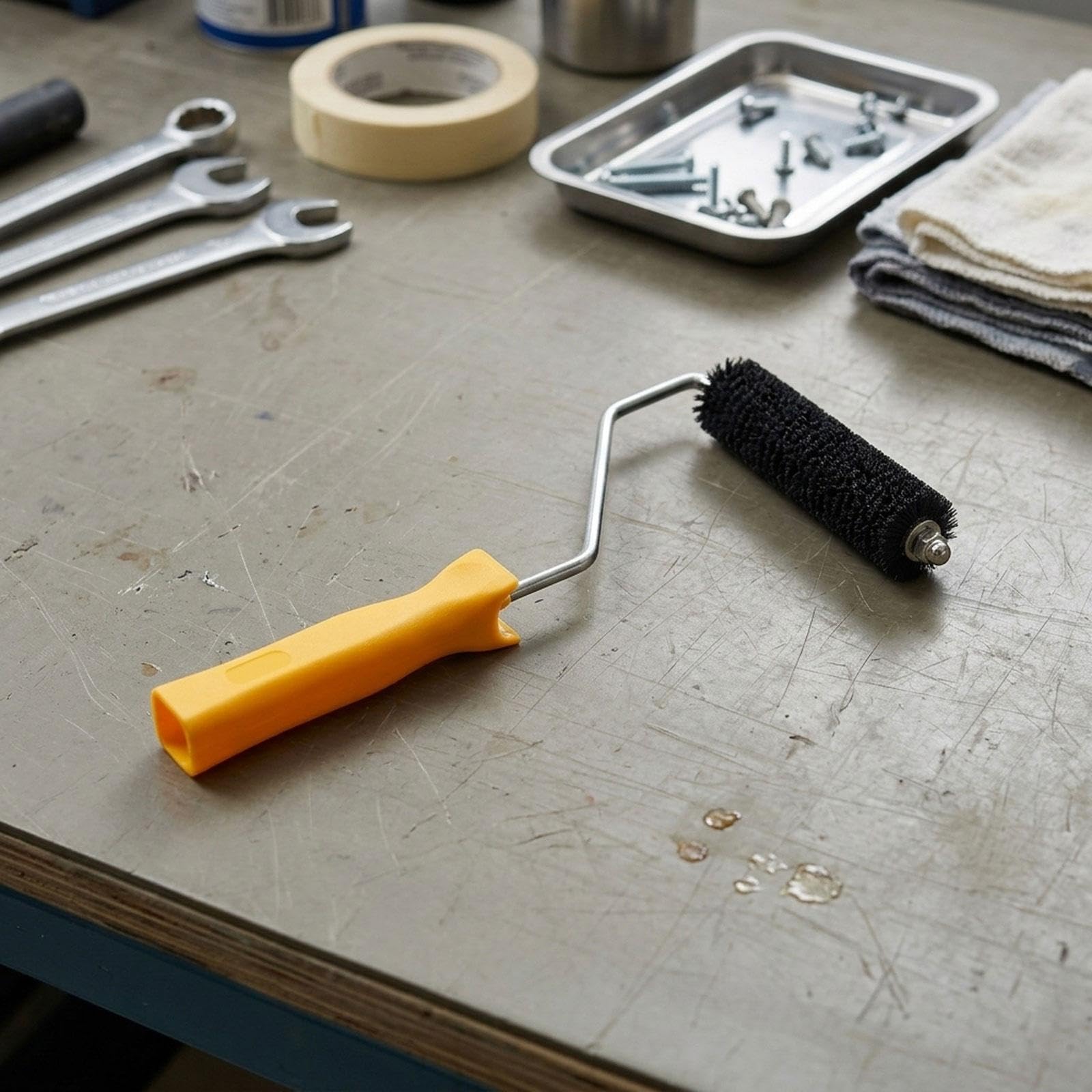 Milageto Rodillo Aireador Burbujas Herramienta para Laminado de Resina Fibra de Vidrio Cabezal Metálico Mango de Madera Estructura Robusta Fácil Manejo Adecuad, 8inch