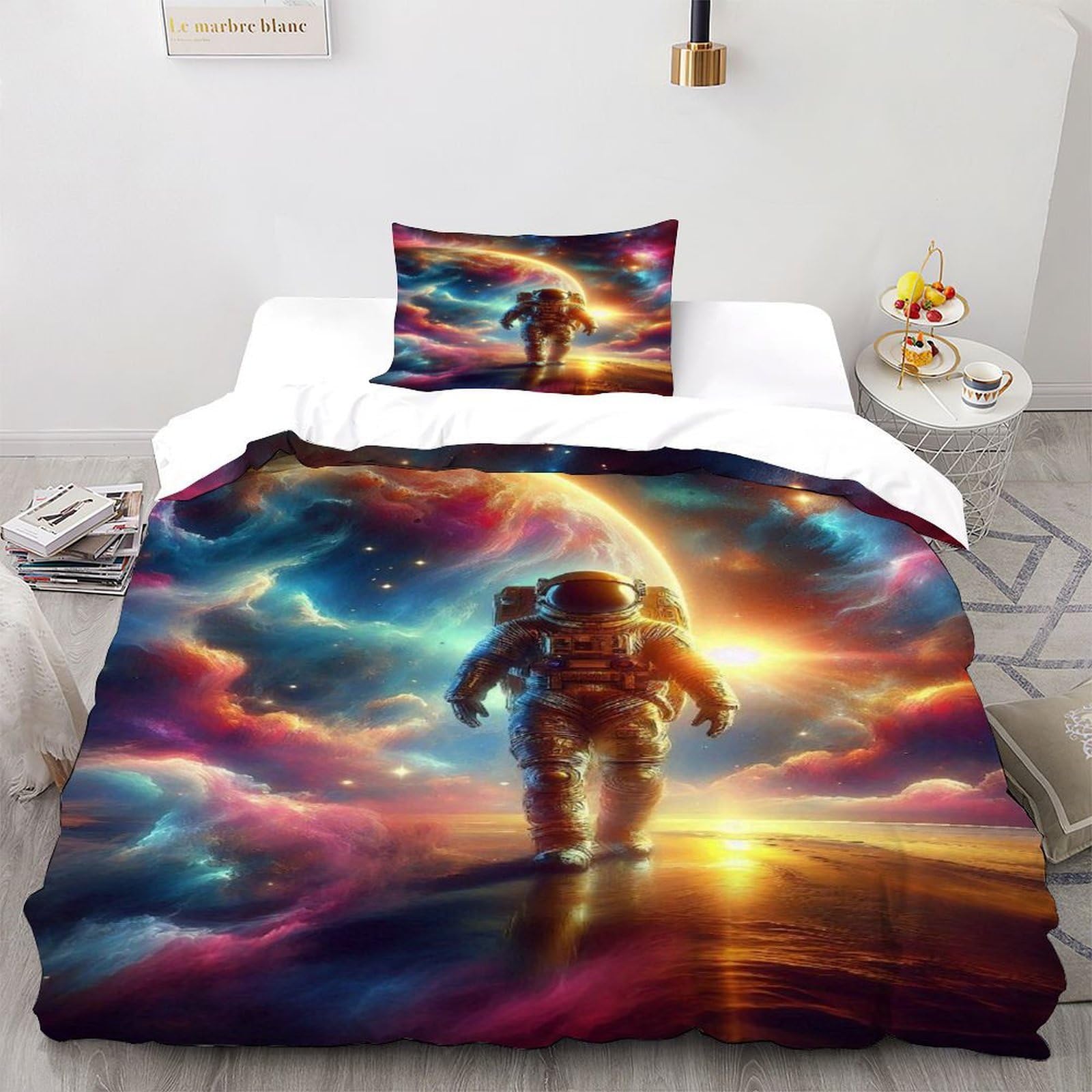 Housse de couette astronaute fermeture éclair finis les draps qui glissent