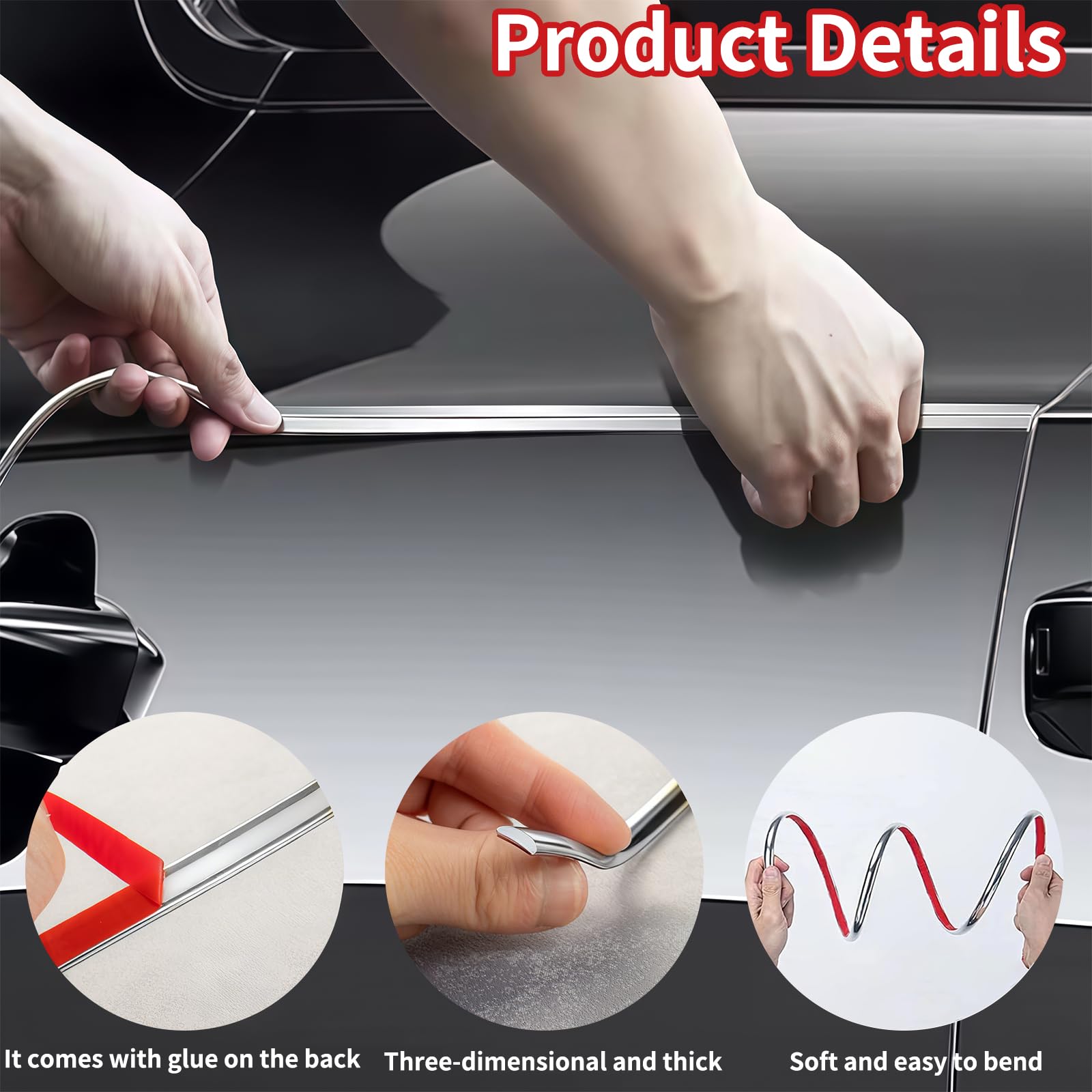 Strisce adesive Auto 1 Rotolo Decorazione cromata 10m x 8mm Argento Flessibile Impermeabile per Esterni Interni carrozzeria casa Fai da Te Multiuso Facile da Applicare