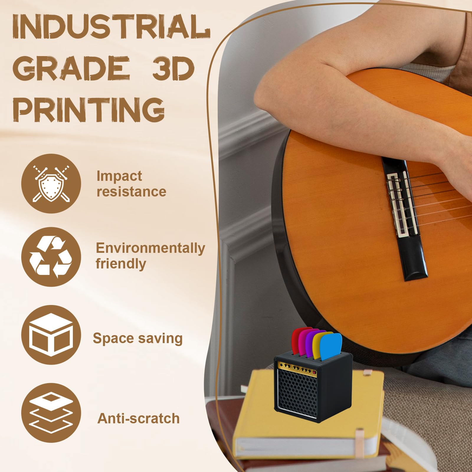 Porte Mediator Guitare, Mini Accessoire Guitare en PLA Imprimé en 3D, Repose Mediator, Cadeau Amusant et Durable pour Les Musiciens et les Passionnés de Musique (Noir)