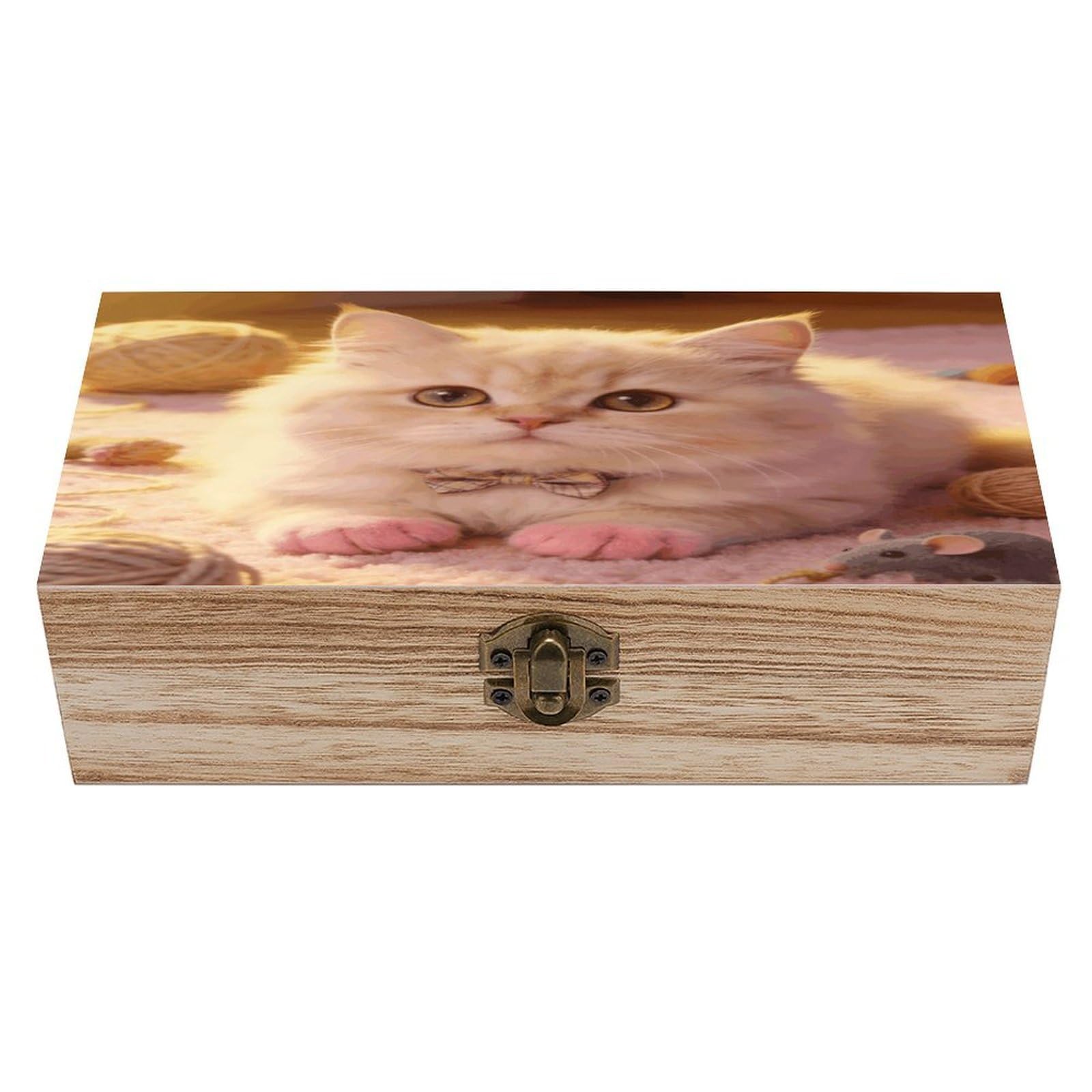 Khauerbc Men's Style Fluffy Paws Sweetheart Locked Wooden Keepsake Box With Hinged Lid For Crafts And Photo Storage,Keepsake Box Jewellery Organiser Unique Gift Ideas For & Wo