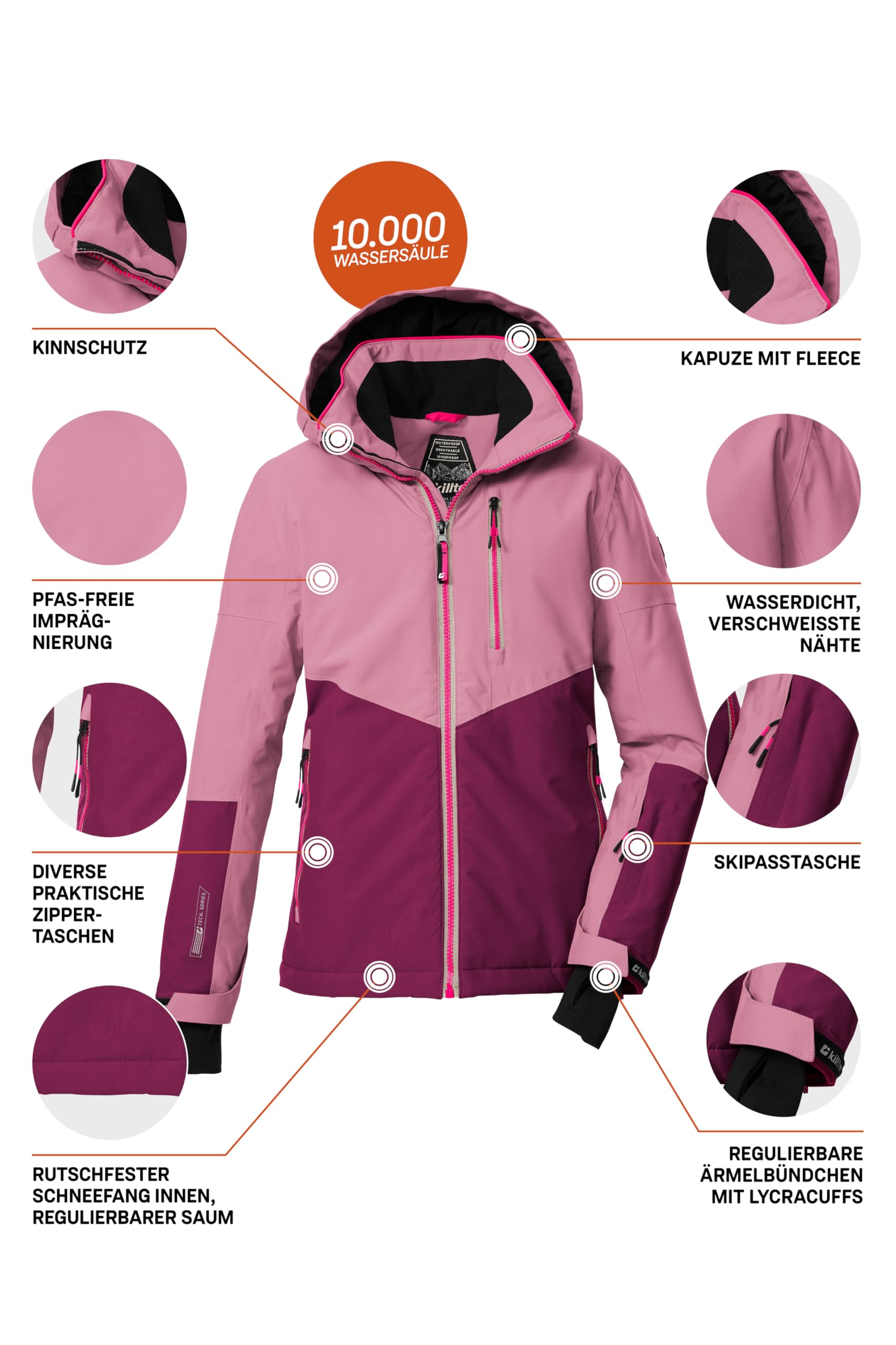 Killtec Ksw 207 Grls Ski Jckt Giacca da sci/giacca funzionale con cappuccio e paraneve Bambine e ragazze