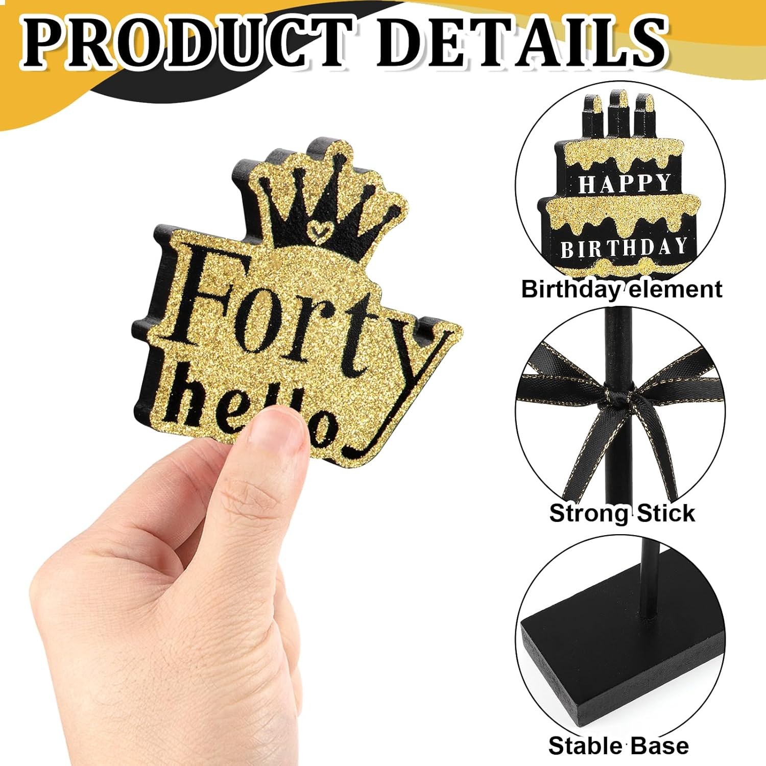 3 Pcs 40th Birthday Table Decorations Wooden Signs,Happy 40th Birthday Tiered Tray Decorations for men women Birthday Party Decor (40) - Image 5