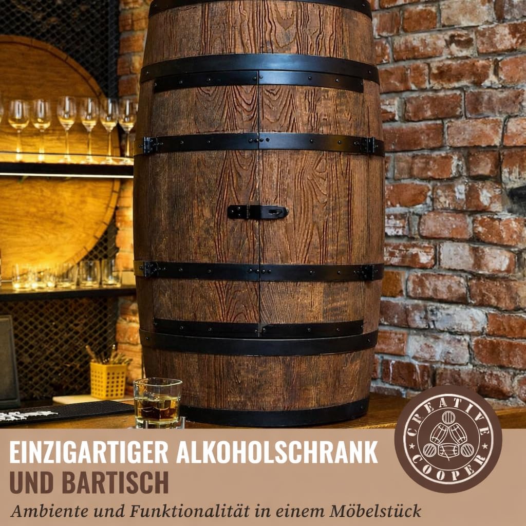 CREATIVE COOPER Tonneau à vin - Casier à vin - Armoire à Alcool - Étagère à Bouteilles en Bois - Tonneau en Bois - Meubles de tonneau - en Bois de conifère - Bar à Baril Porte wengé 3_DPSW 80x50cm
