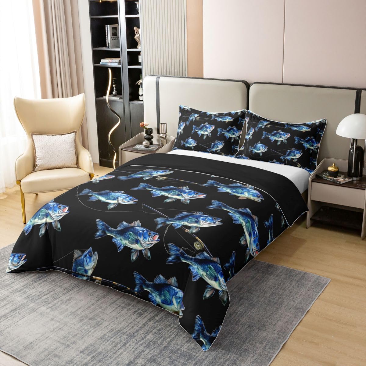 Homewish Bass szczupak ryba super king pościel ocean wędkarstwo motyw bawełna zestaw poszewek na kołdrę zwierzę morskie poszewka na kołdrę, zestawy łóżek wędki