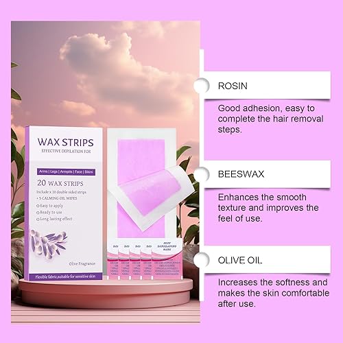 Natural Wax Strips for Hair Removal - All Skin Types, 20 PCS