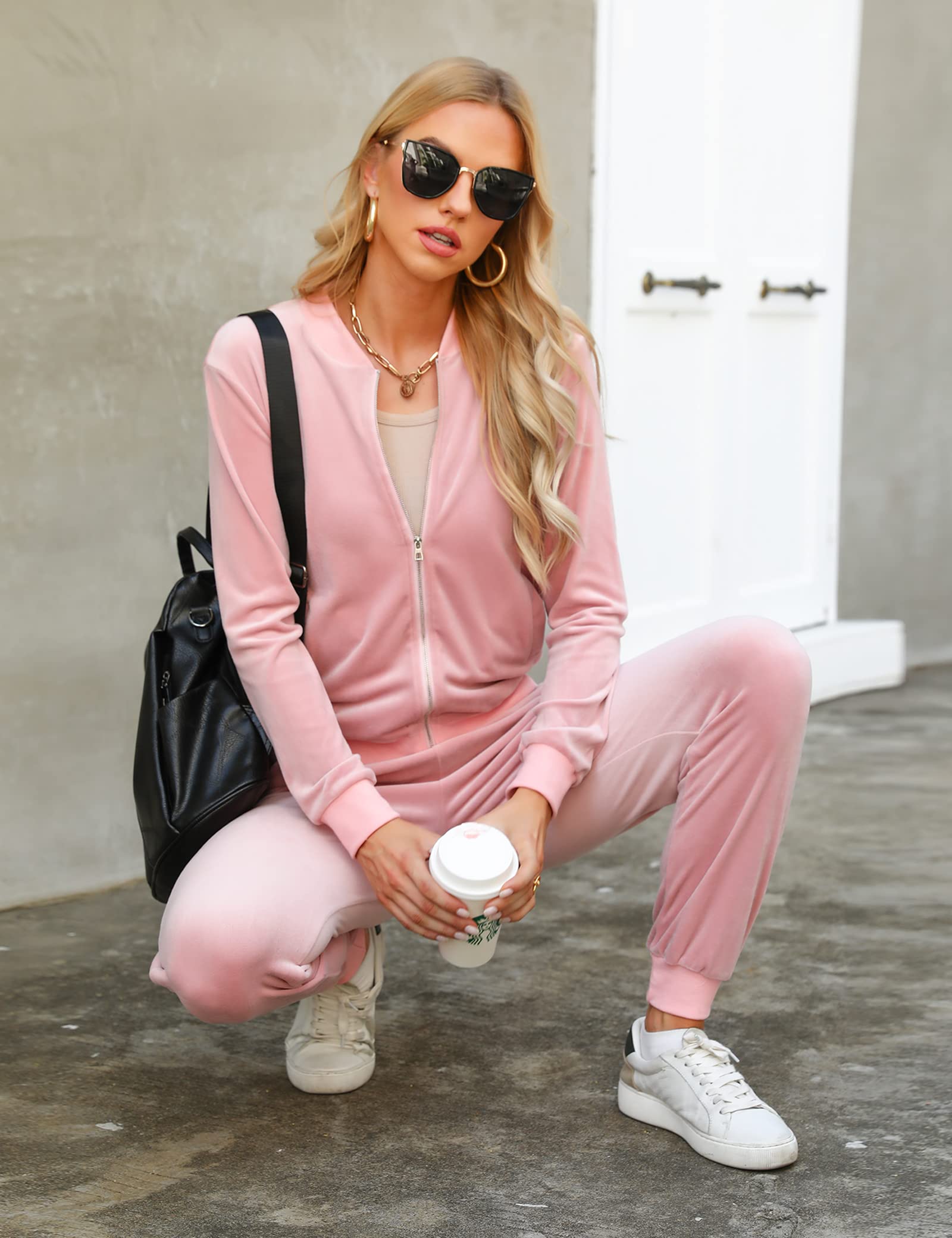 Irevial Tuta Sportiva Donna Velluto Tuta da Ginnastica Due Pezzi Casual Casa Pigiama Set con Giacca a Zipper e Pantaloni Lunghi Primavera Autunno Training Sportwear Comoda