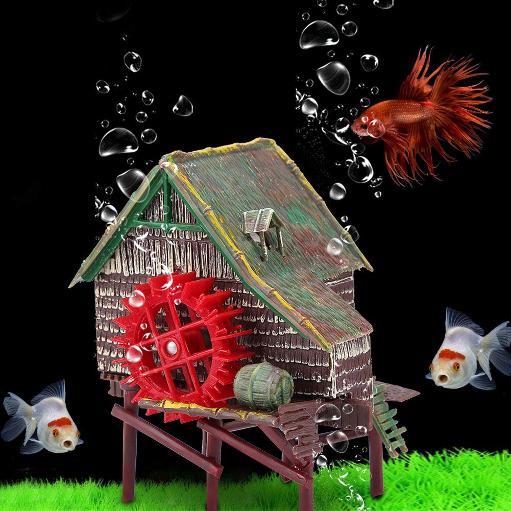 Decorazioni classiche in resina per acquario, accessori per acquario, castello di pietra in resina, decorazione paesaggistica per piccoli gamberetti (grande ruota ad acqua)