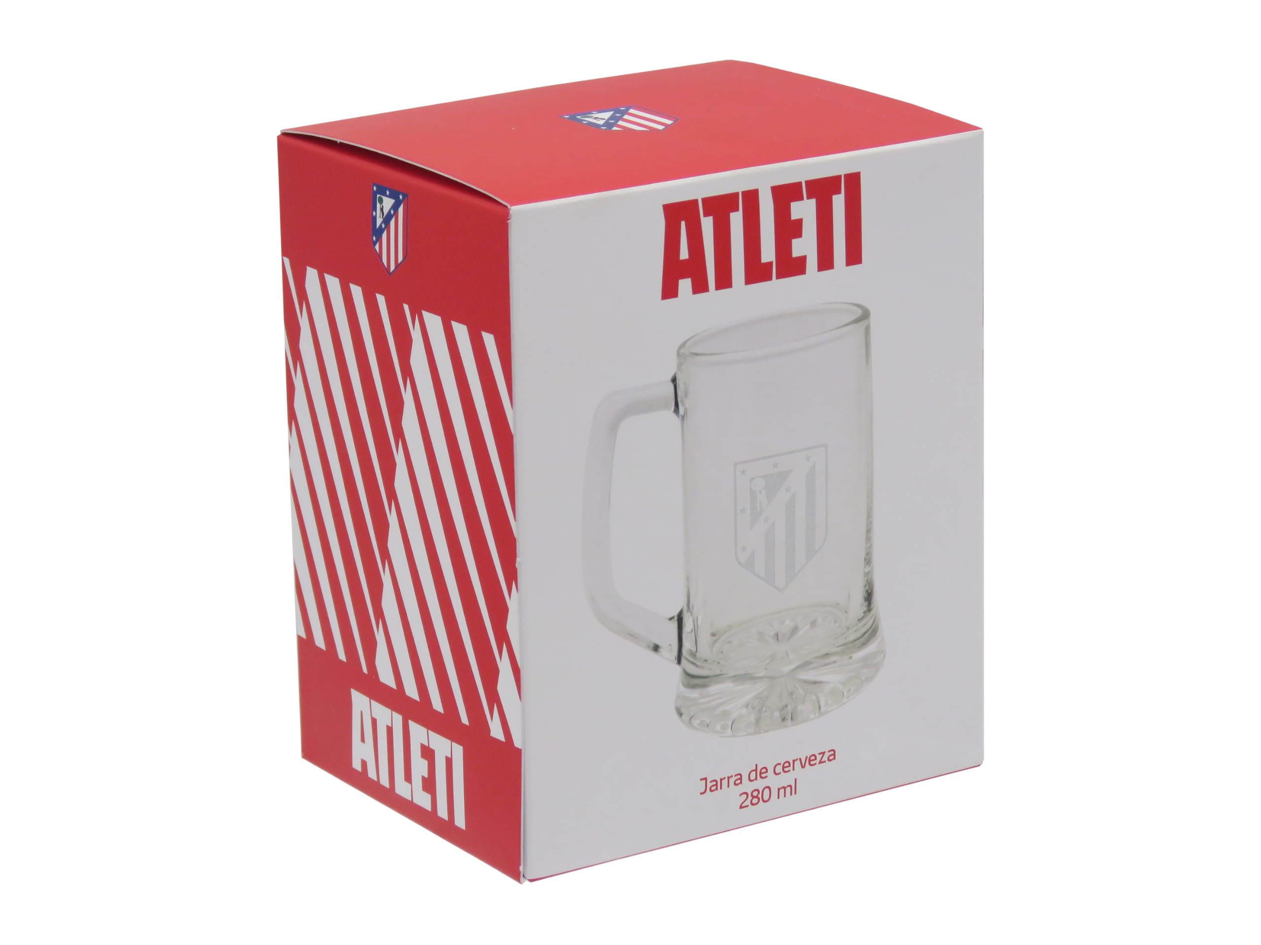 CYPBRANDS Atlético de Madrid, Jarra de Cerveza, Vidrio, Gran Capacidad 280 ml, Asa Cómoda, Apta para Lavavajillas y Microondas, Transparente