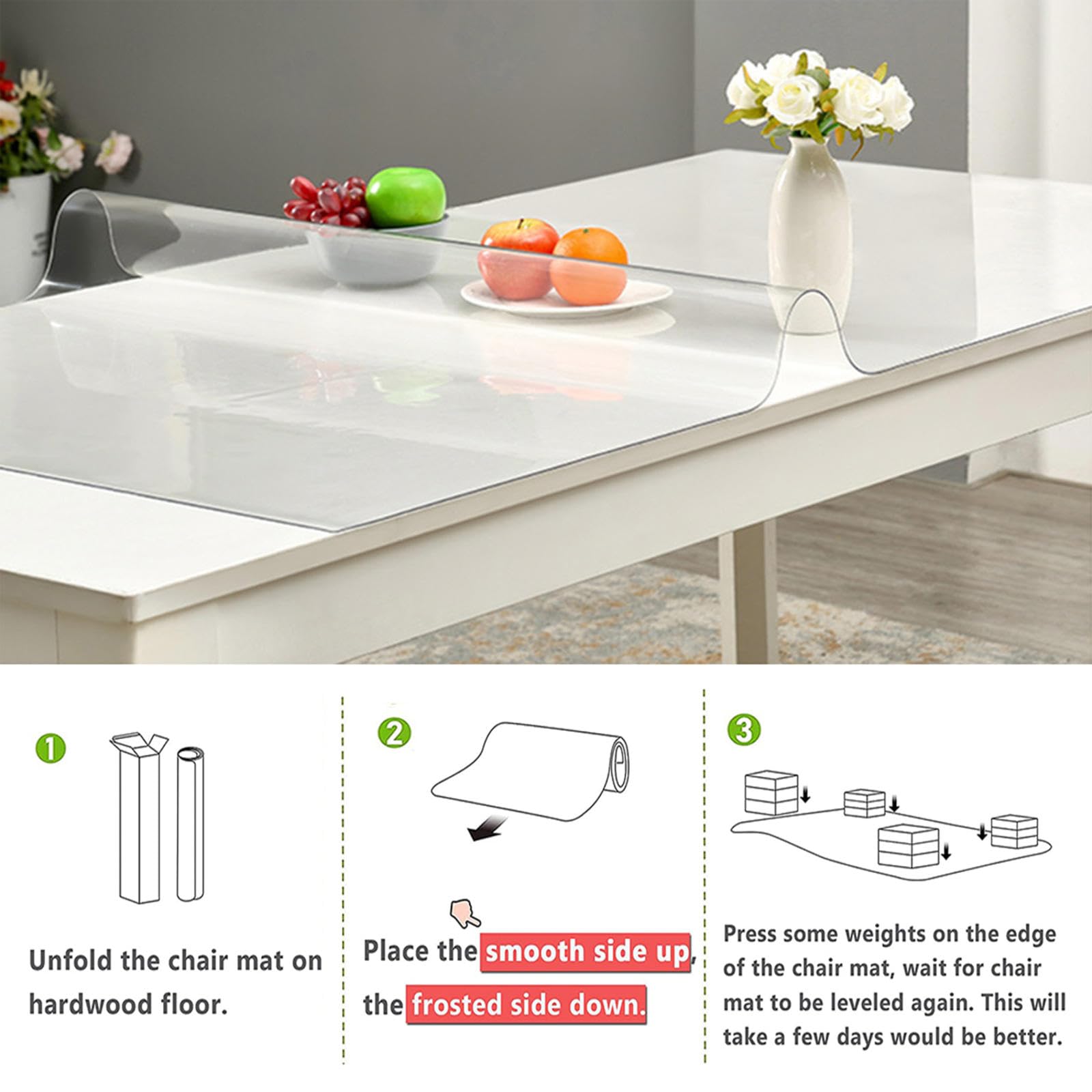 Tavolo Trasparente Protector Mat,Tovaglia di Plastica Rettangolare,PVC Cristallo Copri scrivania,Tappetini protettivi Antiscivolo Impermeabili,per scrivania, Ufficio,120 * 150cm/47.2 * 59in-T