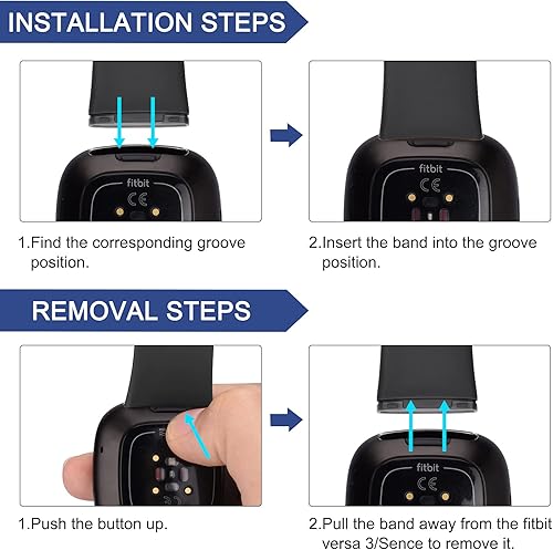 Miniatura 3 de Mugust Correas deportivas compatibles con Fitbit Versa 3Fitbit Sense, pulseras clásicas de repuesto de silicona suave para reloj inteligente Fitbit