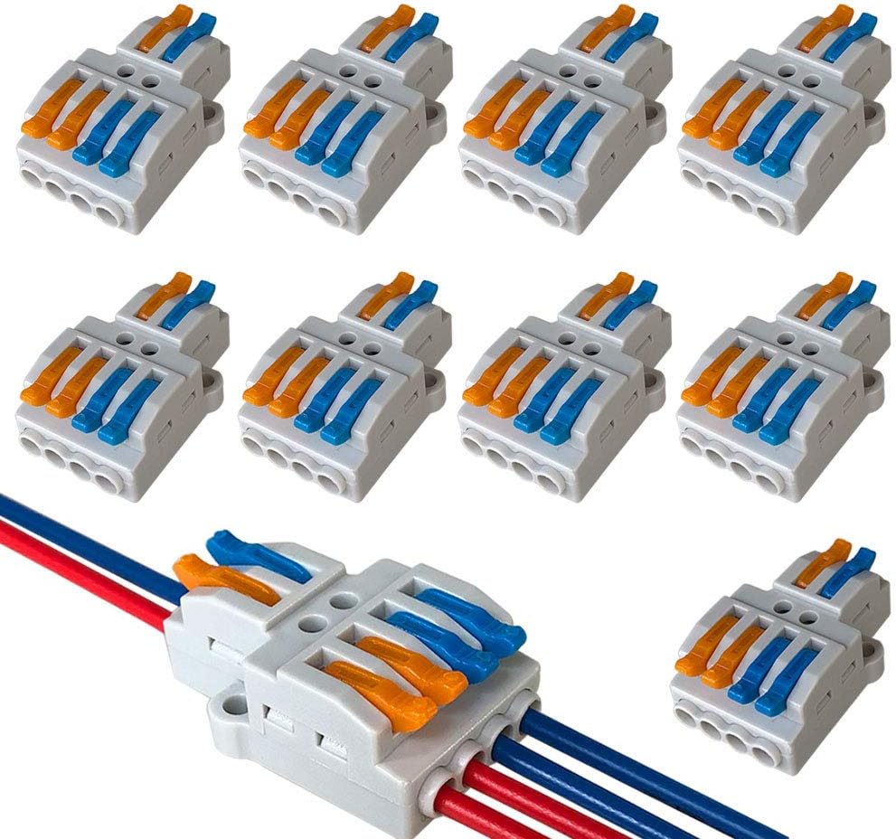 9Pcs Premium Lever-Nut Wire Connectors, 2 in 4 Out Conductor Compact Wire Connectors, Splicing Type Quick Conductors Cable Clamp Terminal Block Spring Connector (KV424)