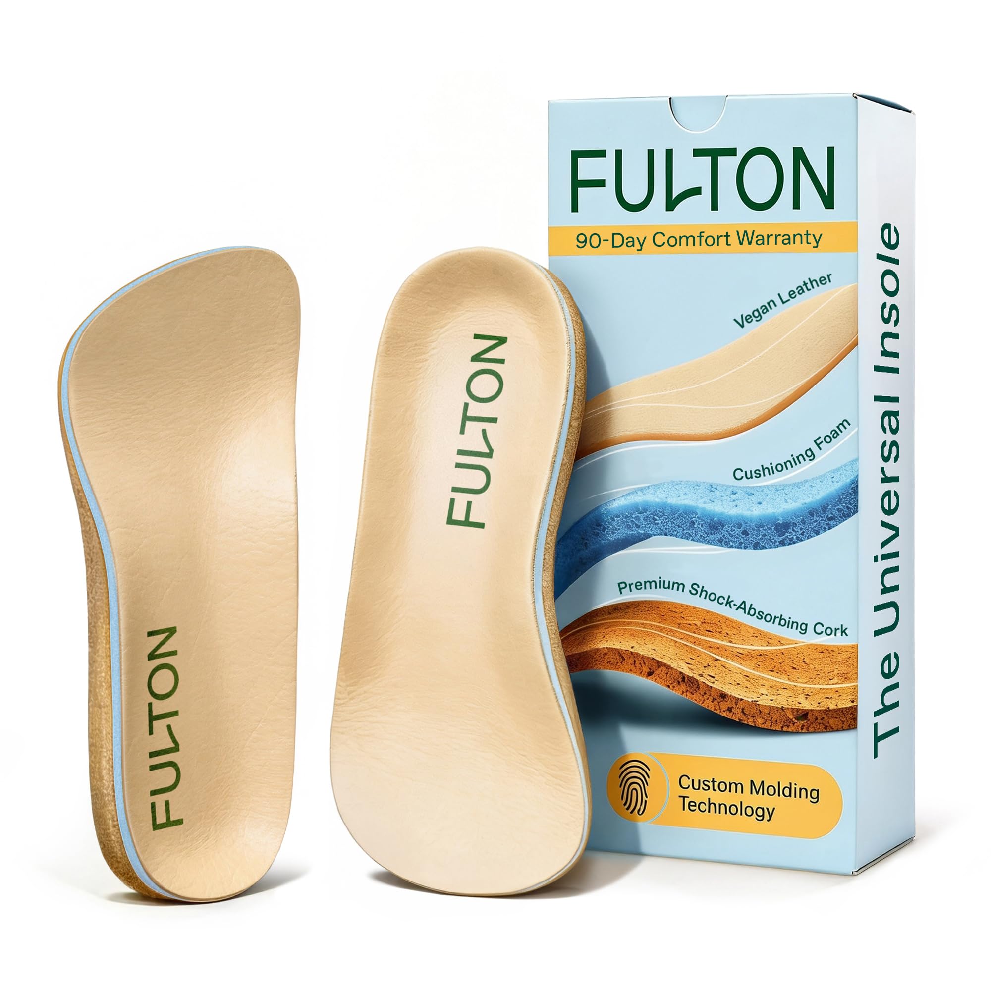 Fulton Women's Universal Cork Insoles: Custom Molds to Feet, All Day Relief