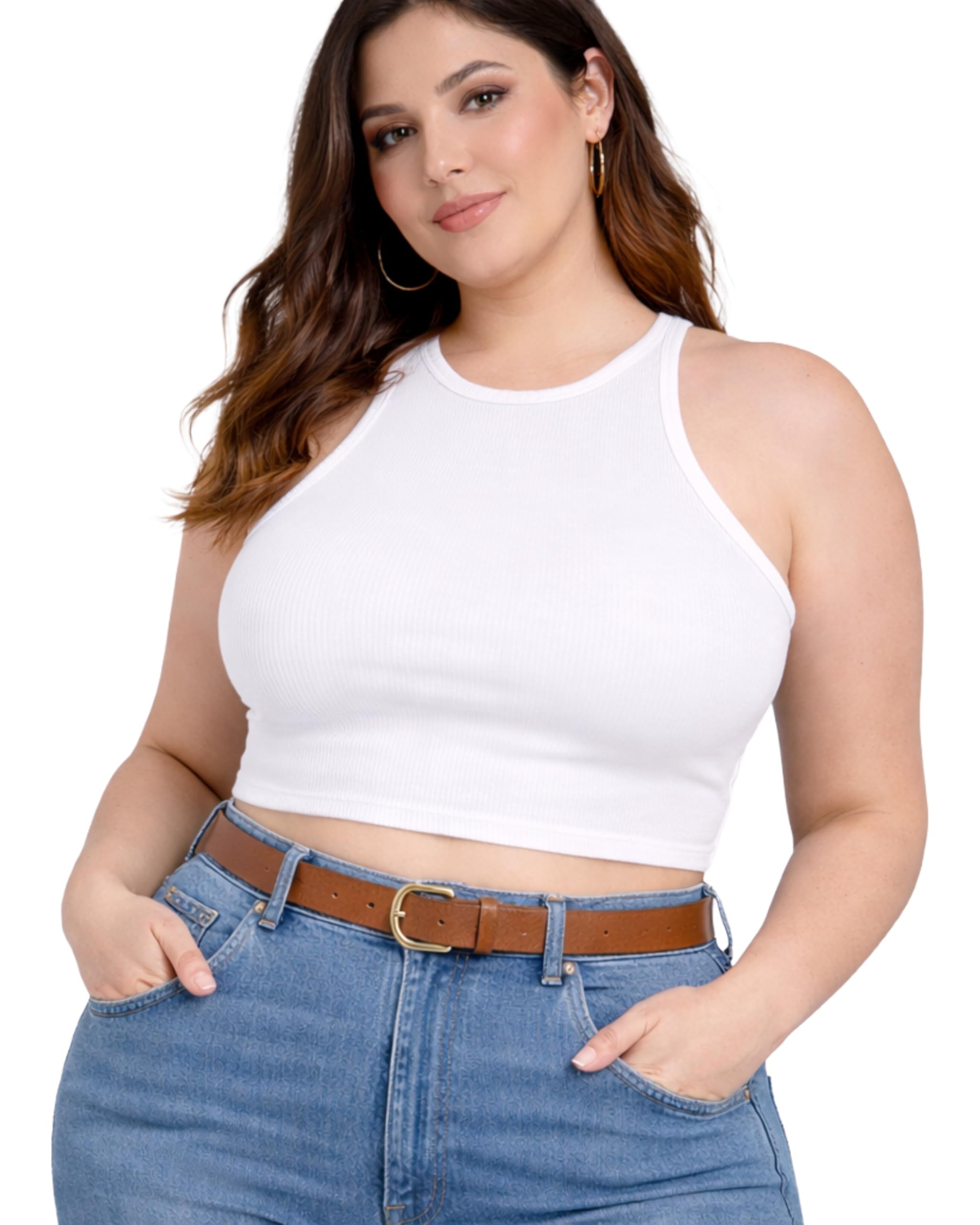 Women's Plus Size Ribbed Crop Top, Sleeveless Scoop Neck, Casual Summer Style-picture-43