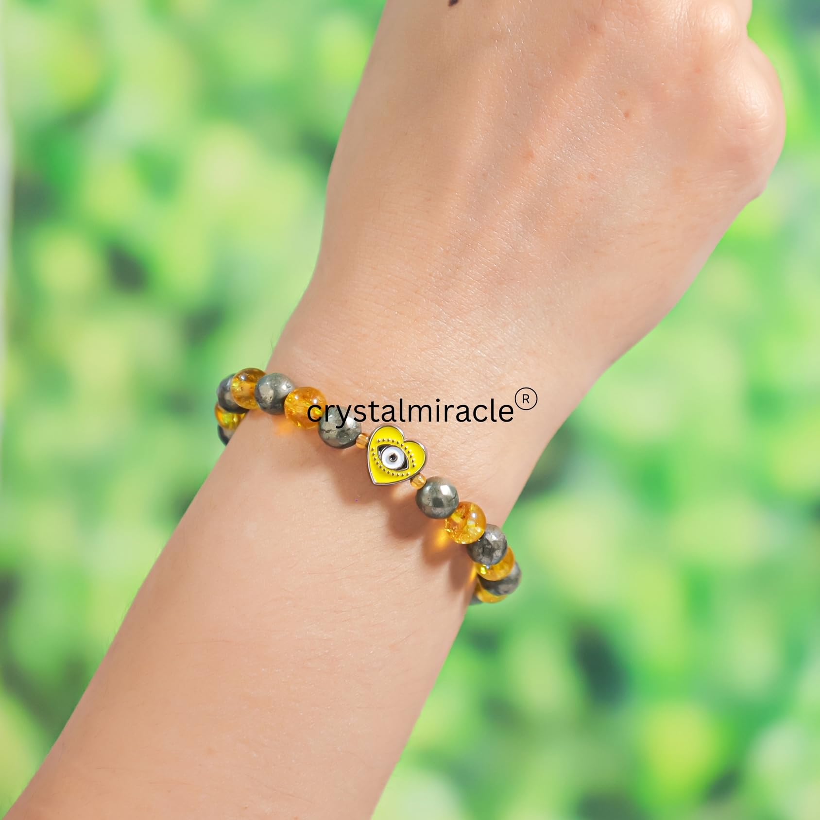 crystalmiracle Citrino 10 mm & Golden Pirite 8 Mm Bead Stretch String Fashion Accessorio Regalo Uomo Donna