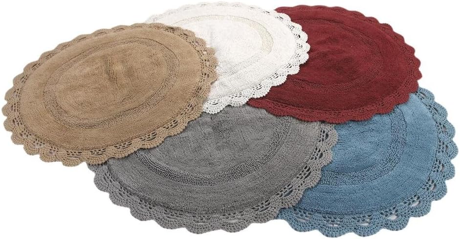 Designer Round Handknit Crochet Cotton Area Rug, 3 feet (Ivory)