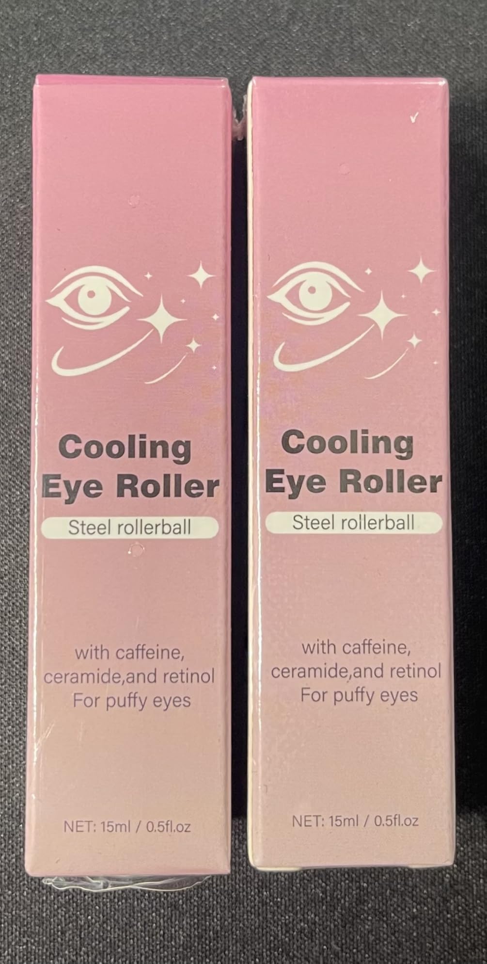CESWEIAR Under Eye Brightener with Cooling Metal Rollerball - Ceramide & Caffeine Eye Serum for Dark Circles and Puffiness Anti Aging, for Men/Women 15ml / 0.51floz (2Pcs)
