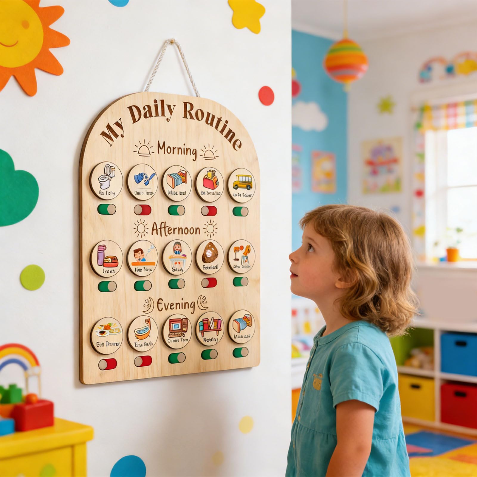 COOLHOOD Tabla de responsabilidad de madera para niños para el seguimiento diario de la rutina y el desarrollo del comportamiento con diseño personalizable