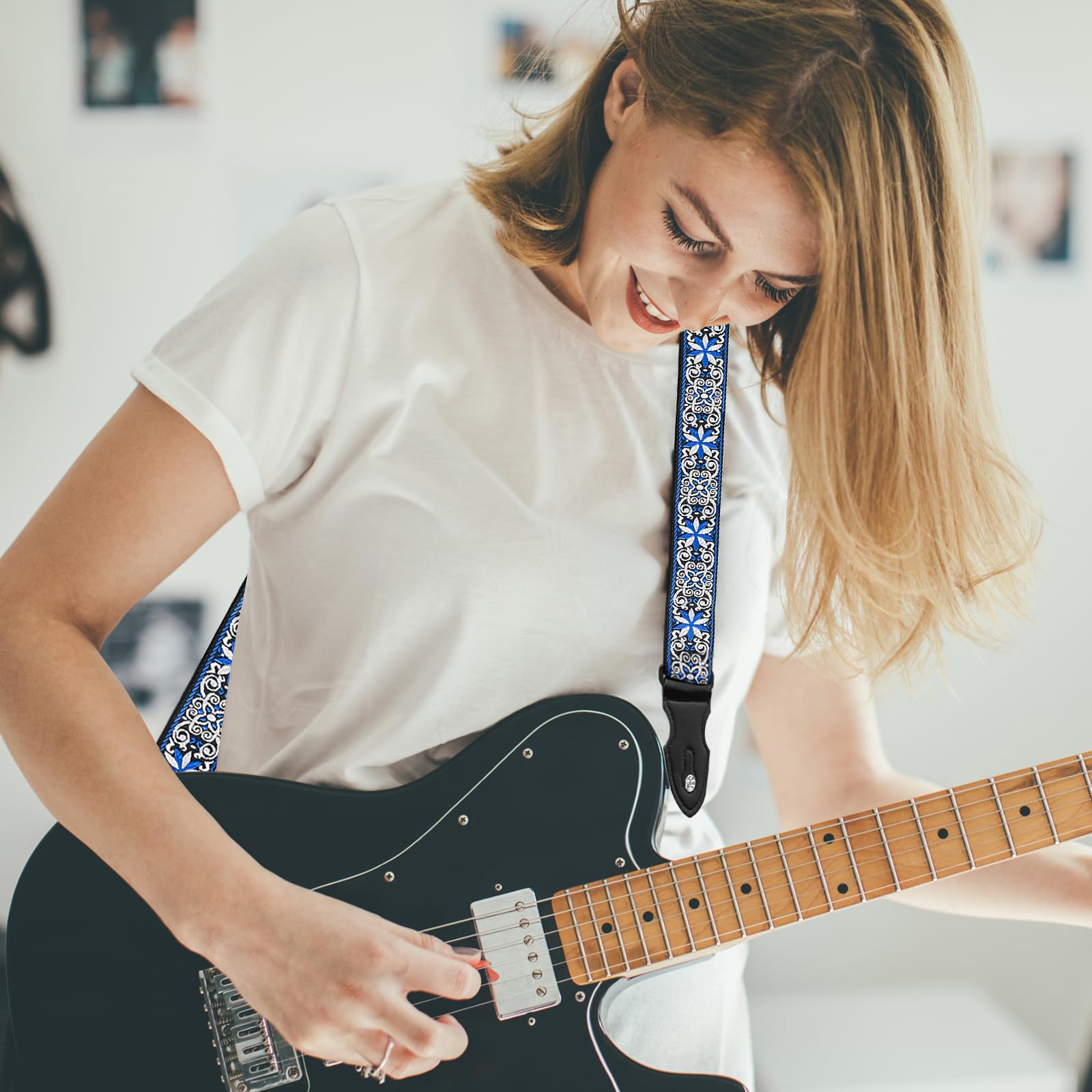 Feibety Guitar Strap Retro Jacquard Embroidery,Nylon Personalised Locks Acoustic Guitar Strap for Acoustic,Classical,Electric and Bass Guitars,Best Gifts for Adult & Kids,Guitarists - Image 2