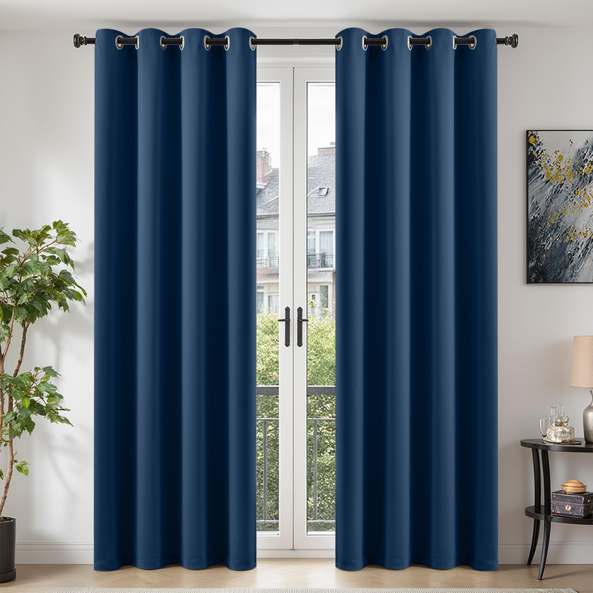TOPICK Blackout Curtains for Bedroom Living Room W55 xL96, 2 PCS Navy Blue