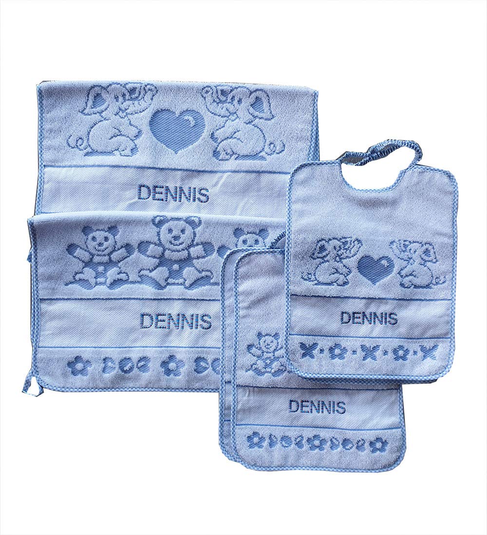 M&O Set 2 SALVIETTE + 4 BAVAGLIE BAVETTE Bavaglini con Elastico Rosa Femmina Bambina Baby Azzurro Maschio Bambino Orsetto + Elefante Cotone Asilo Nido Scuola Materna Prodotto Italiano